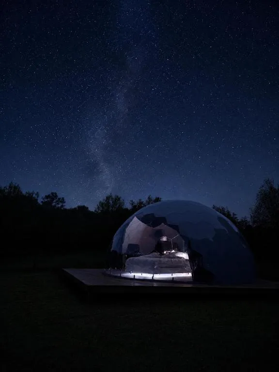 Dôme et Spa des Cabanes de la Saye - bain à remous et climatisation (Cavignac, Gironde) - vue extérieure